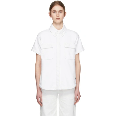 Mm6 Maison Margiela White Towelling Two Pocket Short Sleeve Shirt In 101 Offwhit