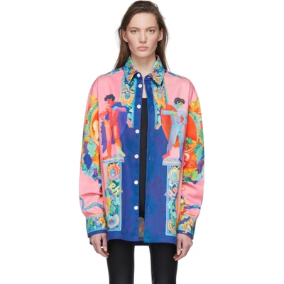 Versace Multicolor Denim Oversized Jacket In A7000 Multi