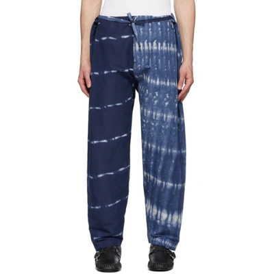 Hed Mayner Blue And White Judo Trousers In Blu Blue/wh