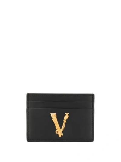 Versace Leather Virtus V Card Holder In Black