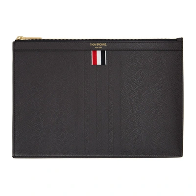 Thom Browne Grey Small Gusset Pouch In 015 Charcoa
