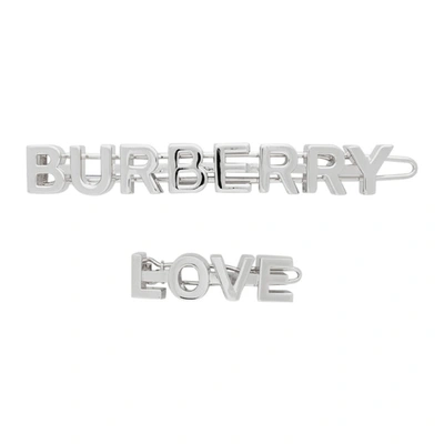 Burberry Silver Logo & 'love' Hair Clips In Pallad