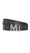 Mcm Claus Reversible Cut-to-size Logo Belt In Gray Pinstripe