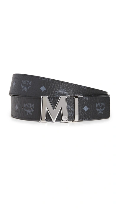 Mcm Claus Reversible Cut-to-size Logo Belt In Grey Pinstripe