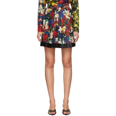 Versace Ssense Exclusive Multicolor Silk Floral Mini Pleated Skirt In A7000 Multi