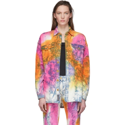 Versace Oversized Tie-dyed Denim Shirt In A8114 Multi