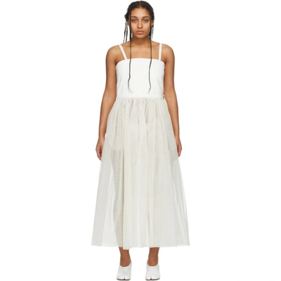 Mm6 Maison Margiela Tulle-paneled Drill Maxi Dress In 102 Off Whi