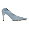 Bottega Veneta Womens Pale Blue Square-toe Textured-leather Courts 5