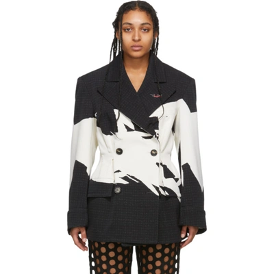 Maison Margiela Black And White Printed Blazer Coat In 001s Multi