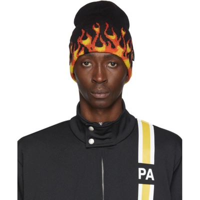 Palm Angels Burning Knitted Detail Beanie In 1088 Blkmul
