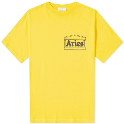 Aries Temple Cotton Logo Graphic Tee In Yellow