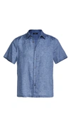 Theory Irving Short Sleeve Linen Shirt In Chambray