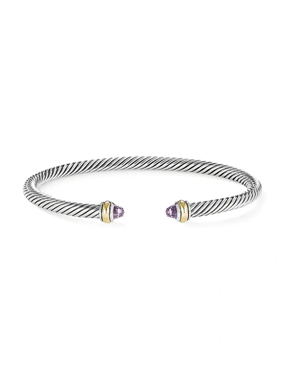 David Yurman Sterling Silver & 18k Yellow Gold Cable Cuff Bracelet With Amethyst