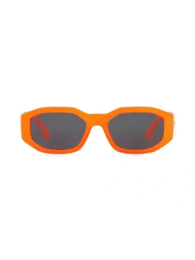 Versace Women's Geometric Sunglasses, 53mm In Orange Fluorescent/gray