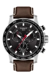 Tissot Supersport Gts Leather Strap Watch, 45.5mm In Black/brown