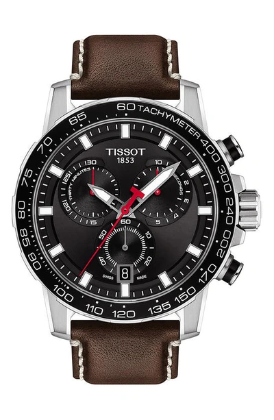 Tissot Supersport Gts Leather Strap Watch, 45.5mm In Black/brown