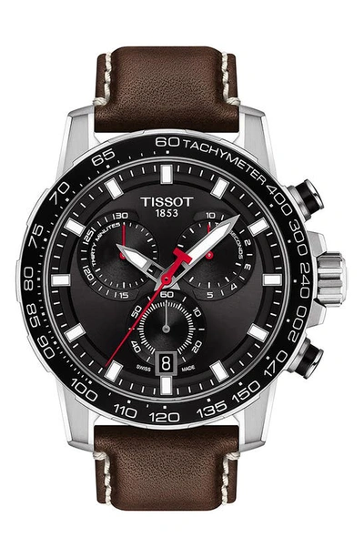 Tissot Supersport Gts Leather Strap Watch, 45.5mm In Black