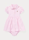 Ralph Lauren Girls' Striped Oxford Dress & Bloomers Set - Baby In Pink