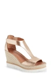 Gentle Souls By Kenneth Cole Gentle Souls Signature Elyssa T-strap Wedge Sandal In Rose Gold Metallic Leather