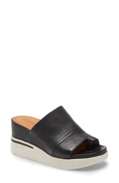 Gentle Souls By Kenneth Cole Gisele Platform Wedge Slide Sandal In Black Leather