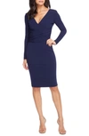 Dress The Population Drew Long Sleeve Body-con Dress In Navy