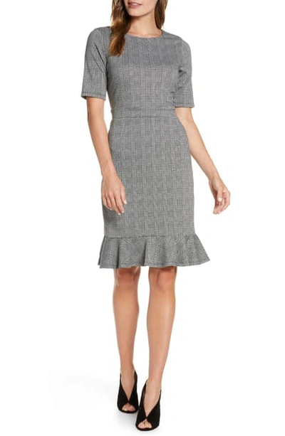 Leota Gia Checked Knit Flounce Hem Dress In Glen Plaid