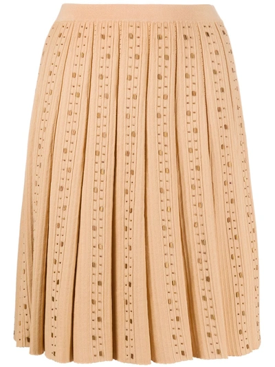 Sandro Sabie Bead-embellished Pleated Ribbed-knit Mini Skirt In Gold