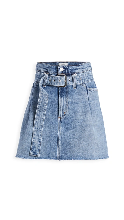 Agolde Cotton Belted Paperbag-waist Denim Skirt In Revival