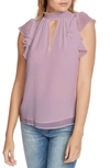 1.state Flutter-sleeve Keyhole Top In Dusty Lavender