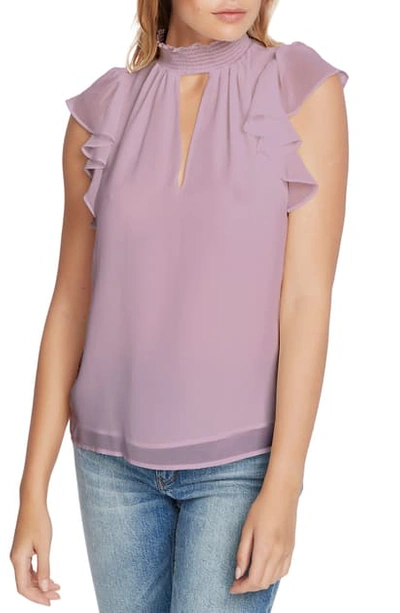 1.state Flutter-sleeve Keyhole Top In Dusty Lavender