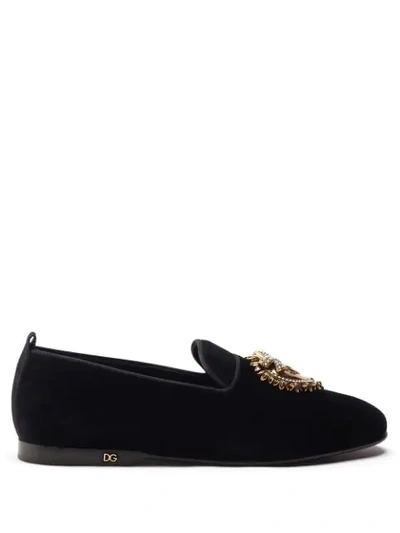 Dolce & Gabbana Velvet Devotion Slippers In Black