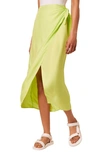 French Connection Gabina Draped Sarong Midi Skirt In Lime Punch
