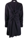 Sandro Celia Ruched Satin-twill Mini Dress In Navy
