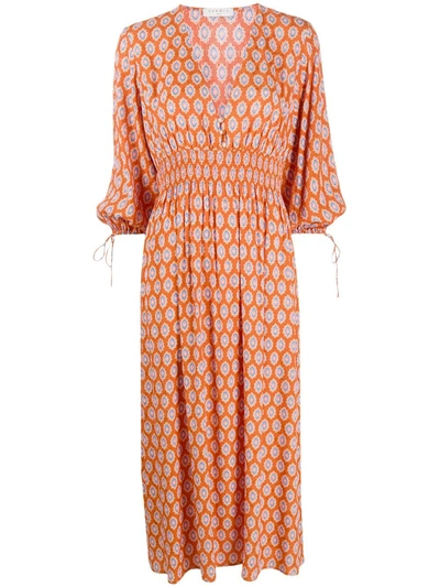 Sandro Roche Abstract Print Midi Dress In Orange