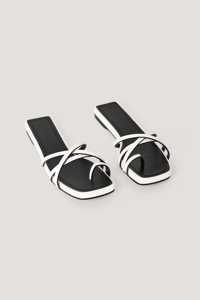 Na-kd Squared Toe Strap Flats - White In White/black