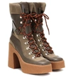 Stella Mccartney Lace-up Faux Suede And Leather Platform Ankle Boots In Green
