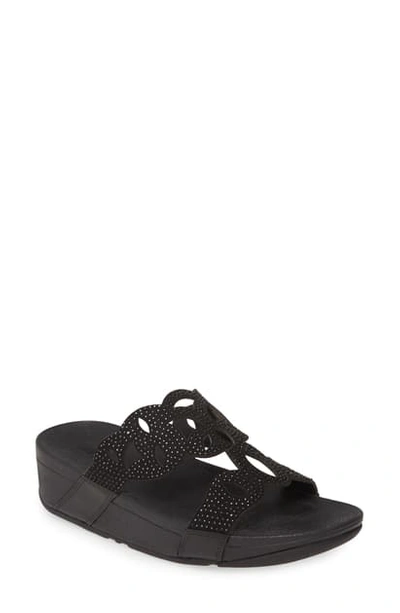 Fitflop Elora Crystal Slide Sandal In All Black Leather