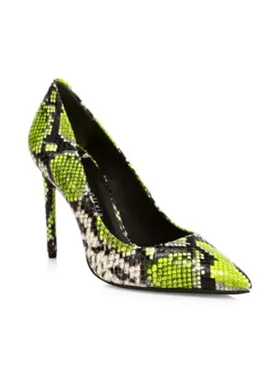Alice And Olivia Creda Snakeskin-embossed Leather Pumps In Neon Yellow