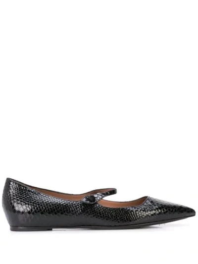 Tabitha Simmons Hermione Snakeskin-embossed Leather Mary Jane Flats In Black Embossed Python