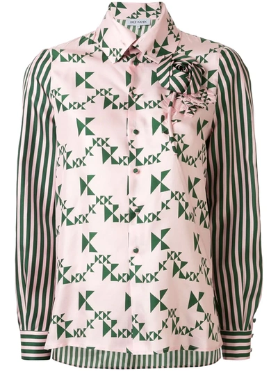 Dice Kayek Monogram Striped Silk Shirt In Emerald Monogram In Pink