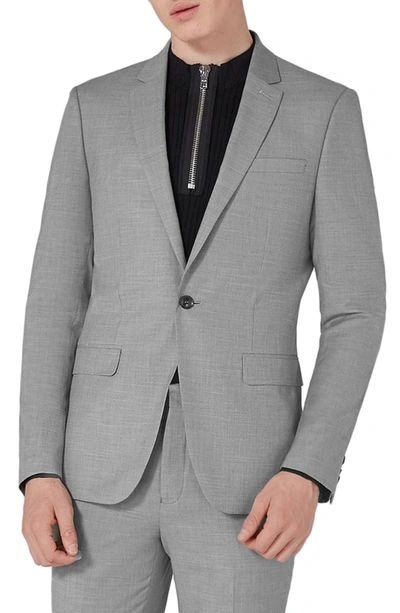 Topman Skinny Single Breasted Suit Jacket In Gray-grey
