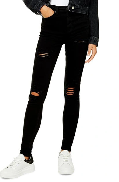 Topshop Super Rip Jamie Jeans In Washed Black