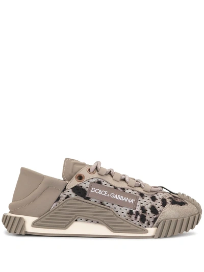 Dolce & Gabbana Ns1 Slip On Sneakers In Mixed Materials In Turtle Dove/black