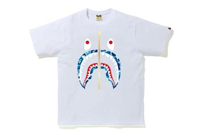 Pre-owned Bape Abc Camo Shark Tee White/blue