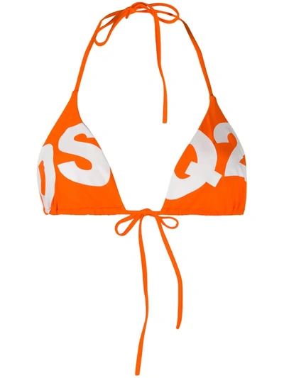 Dsquared2 Logo Print Bikini Top In Orange