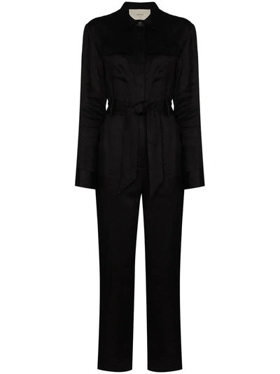 Asceno The Antwerp Belted Linen Boilersuit In Black