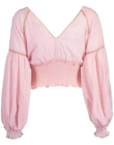 Chio Embroidered Balloon Sleeve Top In Pink