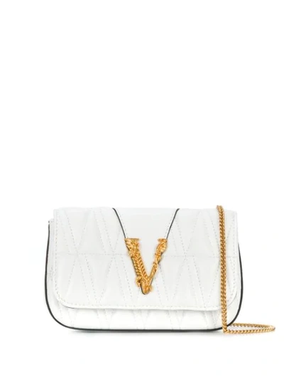 Versace Mini Leather Quilted Virtus Shoulder Bag In White