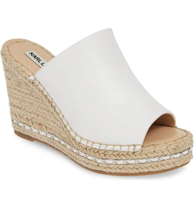 Karl Lagerfeld Carina Croc-embossed Leather Platform Espadrille Wedges In Bright White Nappa Leather