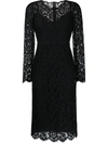 Dolce & Gabbana Midi Dress In Floral Chantilly Lace In Nero